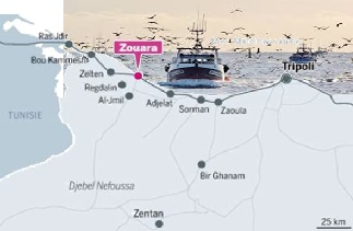 Quatre chalutiers tunisiens interceptés dans les eaux « libyennes ' » ont été conduits à Zouara