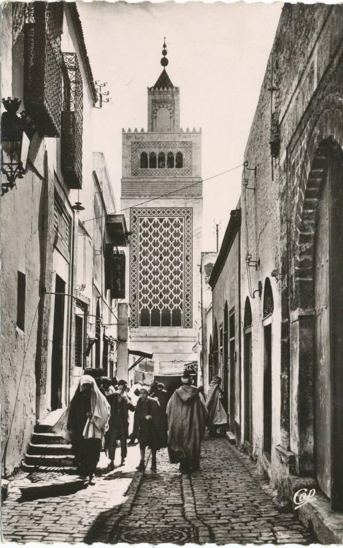 TUNISI. LA VIA SIDI BEN AROUS. CARTOLINA DEL 1954