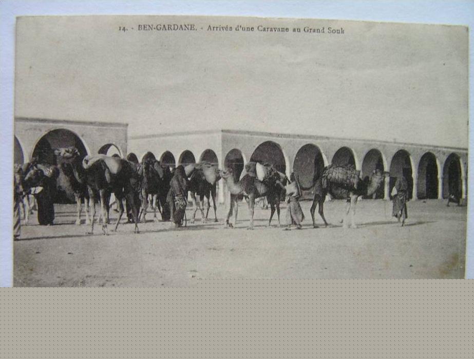 cpa, très belle vue animée, Ben Gardane, arrivée d'une caravane au grand Souk