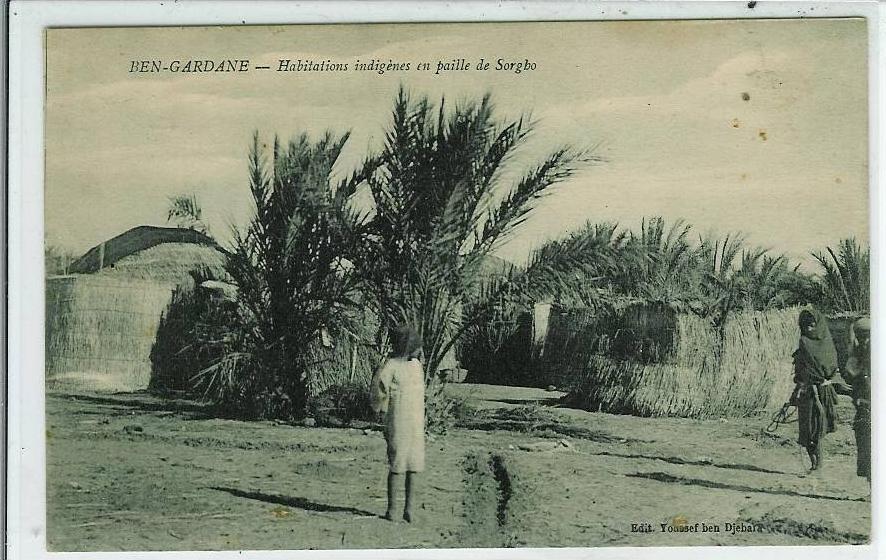 TUNISIE-BEN GARDANE-HABITATIONS INDIGENES EN PAILLE DE SORGBO
