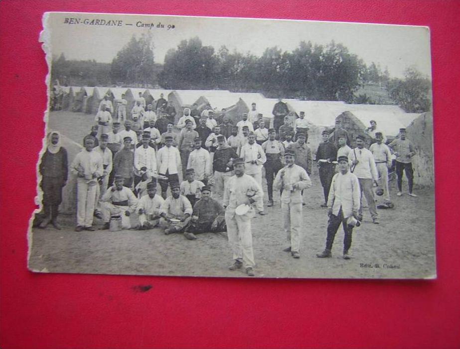 CPA-AFRIQUE-TUNISIE-BEN-G ARDANE CAMP DU 9e-TRES ANIMEE -MILITAIRES/ MILITARIA-VOYAGEE -PHOTO RECTO / VERSO