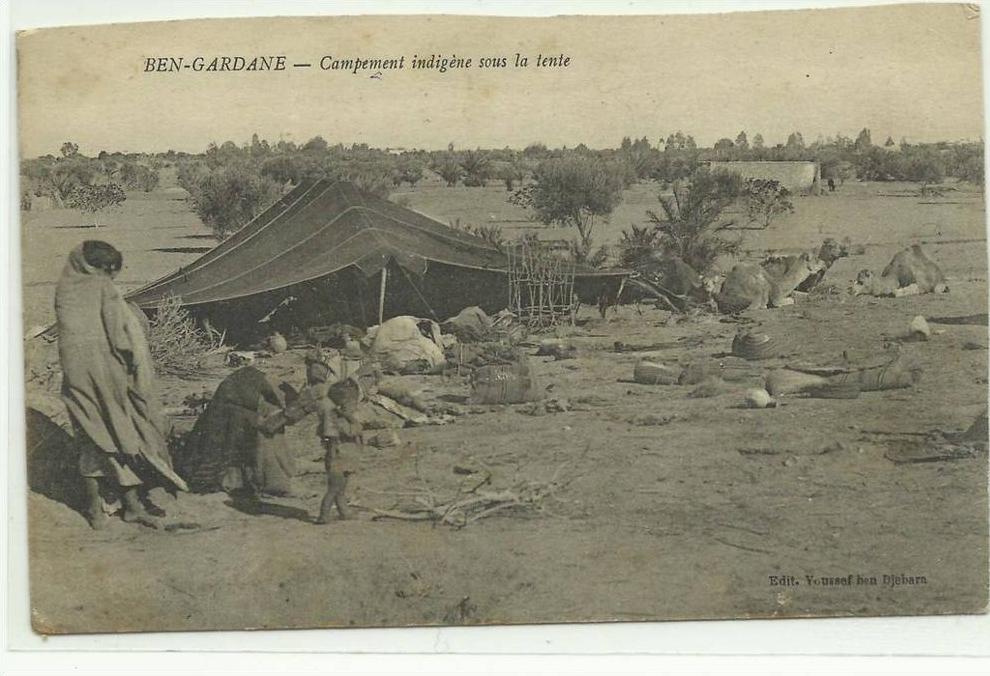 TUNISIE BEN GARDANE CAMPEMENT INDIGENE SOUS LA TENTE 1918