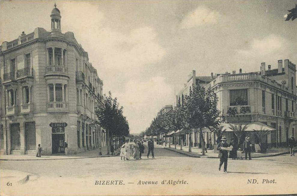 afrique,tunisie,bizerte 1915,nord du pays,base militaire française,avenue d´algérie,grand hotel de paris,papeterie fage