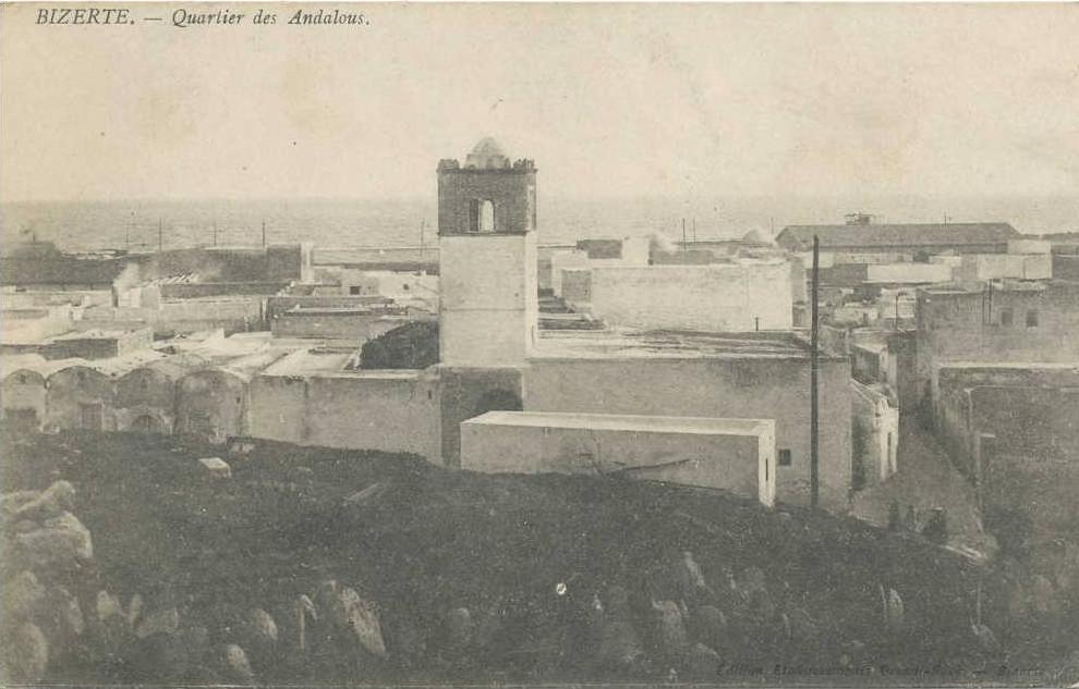 cpa,afrique du nord,TUNISIE,BIZERTE EN 1915,prés tunis,cap blanc,quartier des Andalous,éditeur orosdi back,rare