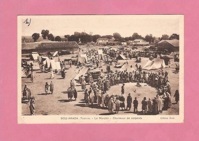* CPA..TUNISIE..BOU ARADA..Le Marché - Charmeur de serpents