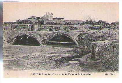 Jolie CP Ancienne Tunisie Carthage Les Citernes de la Malga et la Primatiale - Ed ND n° 34 - cp pas écrite