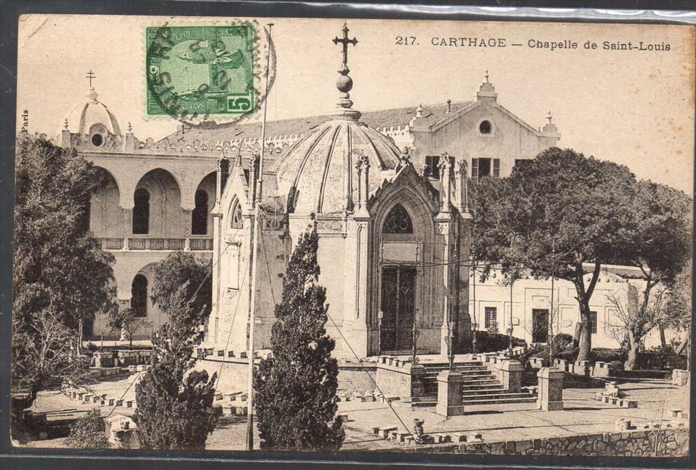 CPA TUNISIE CARTHAGE CHAPELLE DE SAINT LOUIS 1913 OBLITERATION TUNIS RP