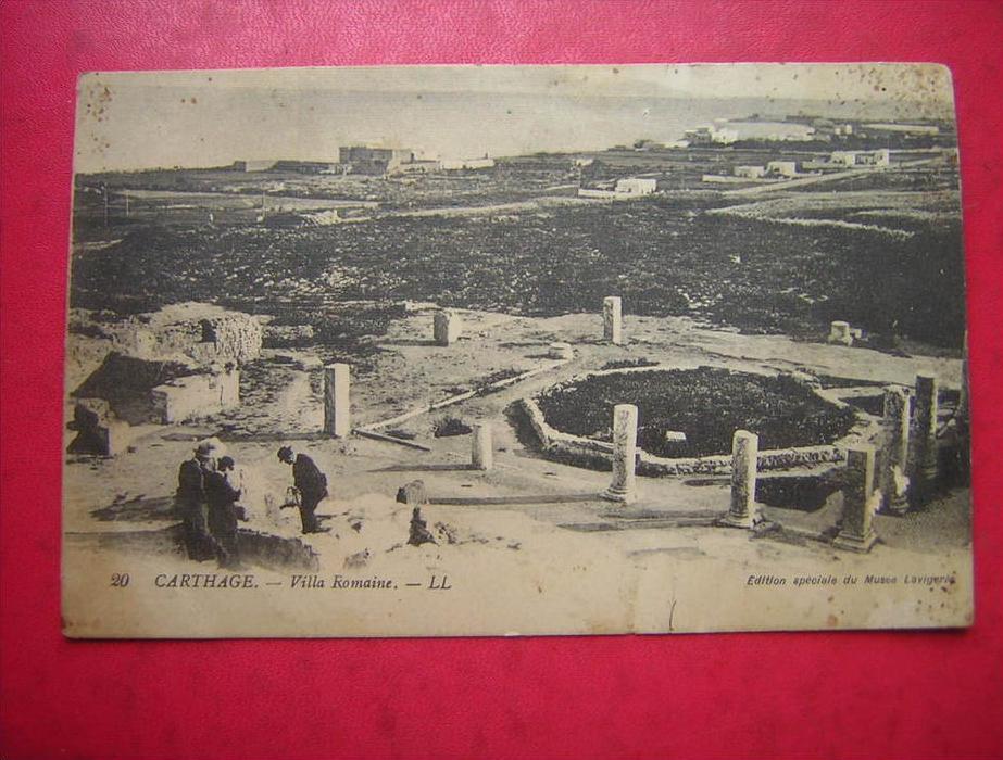 CPA TUNISIE CARTHAGE VILLA ROMAINE ANIMEE VOYAGEE 1915 CACHET