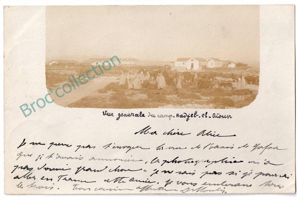 Hadjeb-el-Aïoun, vue générale du camp, (Ayoun), carte-photo, 1903, dos simple, scan recto-verso, voir cachet, timbre
