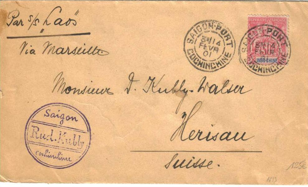 LETTRE AU TYPE GROUPE DE SAIGON PORT POUR LA SUISSE 1901 PAR SS LAOS