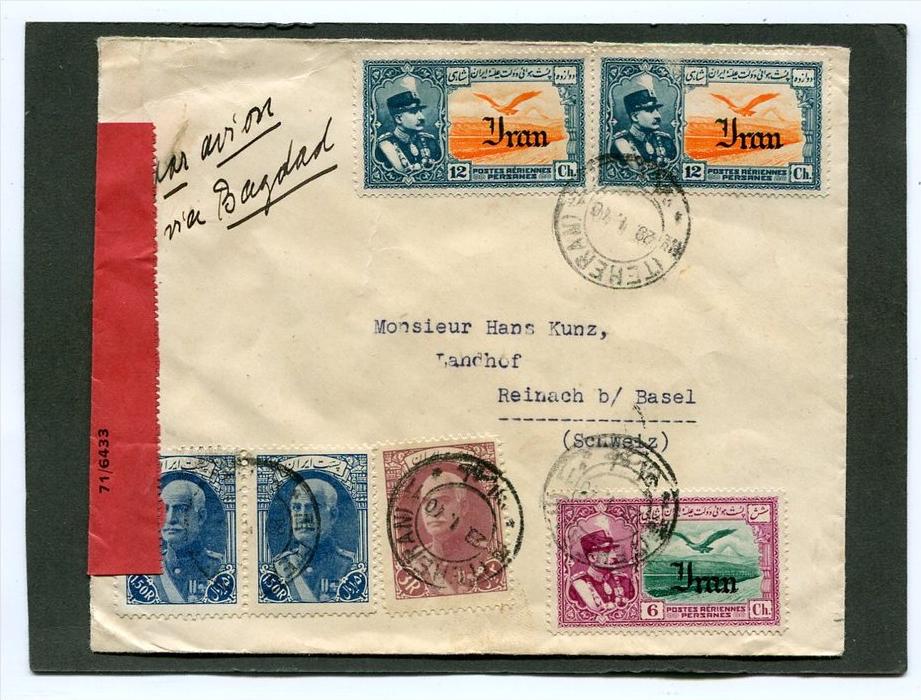 Iran Letter 1940 to Basel via Bagdad + Censor Palestine