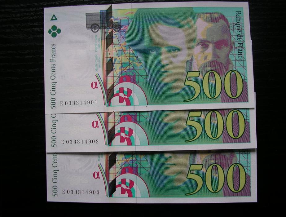 SUITE DE 3 BILLETS PIERRE ET MARIE CURIE 1995 ETAT PARFAITEMENT NEUFS