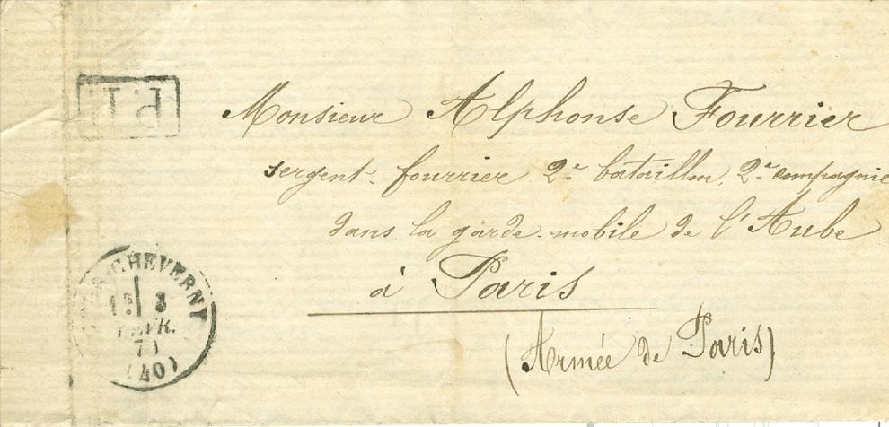 FRANCE - Lettre du 3/2/1871 adressée en franchise à un garde mobile à Paris avec texte