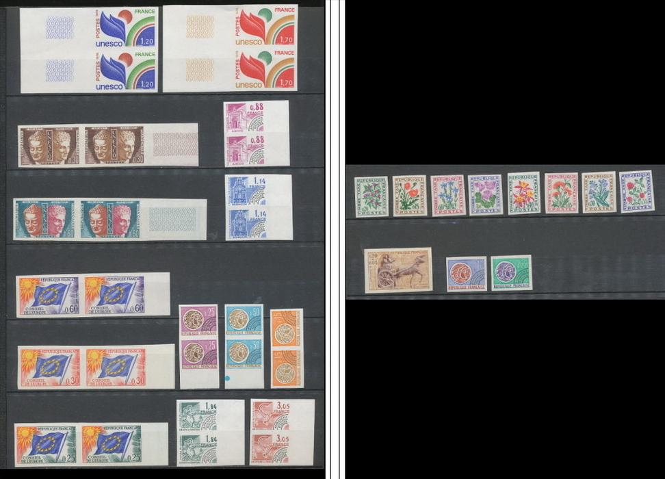 Mise à prix 1 euro - FRANCE BLOCS DE 4 PAIRES BANDES NON DENTELE cote + 1100 euros neuf **