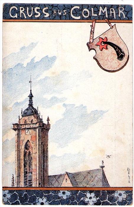 Gruss aus Colmar - illustrateur J.J. Waltz ( Hansi ) scan recto-verso