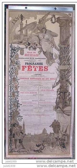 BRUXELLES ..-- LITHO KEULLER Vital . Ville de BXL . 60ème annivers. de l´Indépendance de la BELGIQUE . 155 CM x 70 CM .