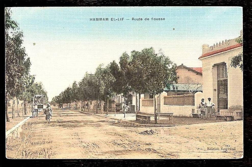 CPA AFRIQUE - TUNISIE - HAMMAM-EL-LIF- ROUTE DE SOUSSE ANIMÉE-