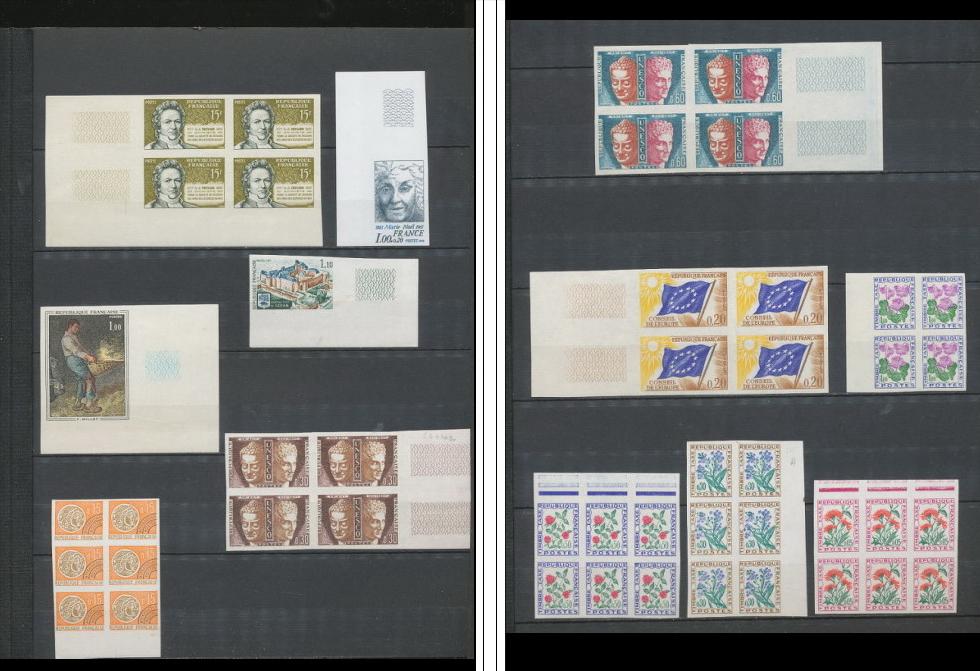 Mise à prix 1 euro - FRANCE BLOCS DE 4 PAIRES BANDES NON DENTELE cote + 1100 euros