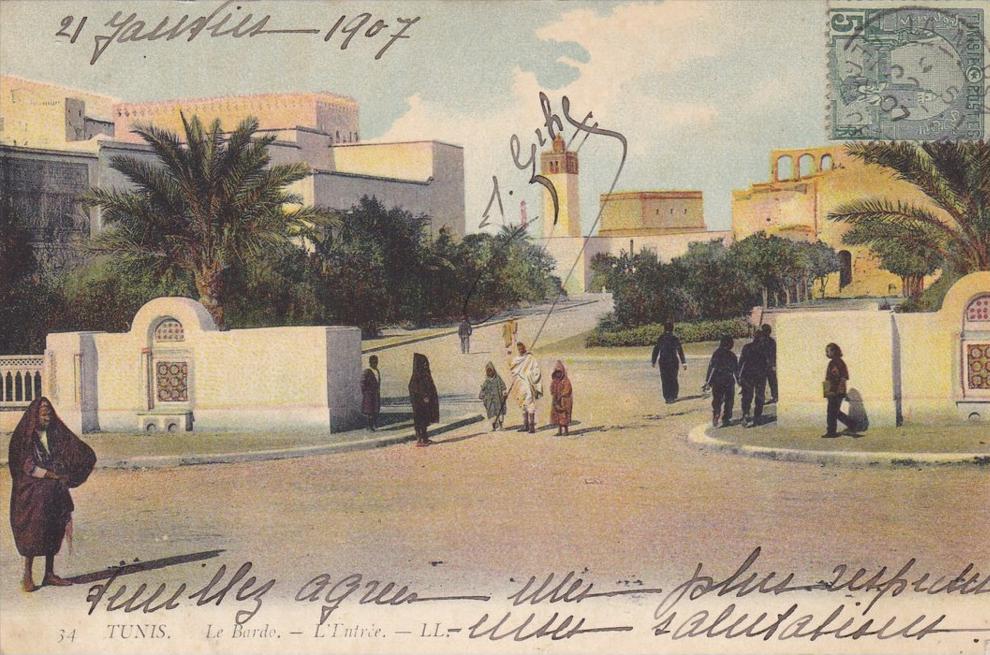 A2A Z29c CPA TUNISIE TUNIS LE BARDO L'ENTREE BEAU VISUEL ANIMEE COLORISEE 1907
